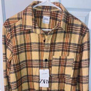 NWT- Zara Mens Checkered Soft Flannel Button-up Plaid Shirt in Size Medium